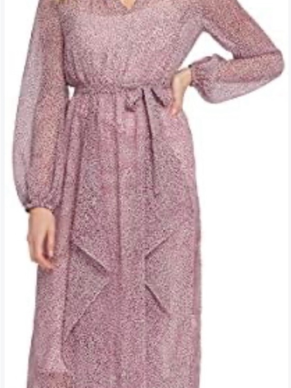 DKNY Long Sleeve Pink Grey Maxi Dress Size Large